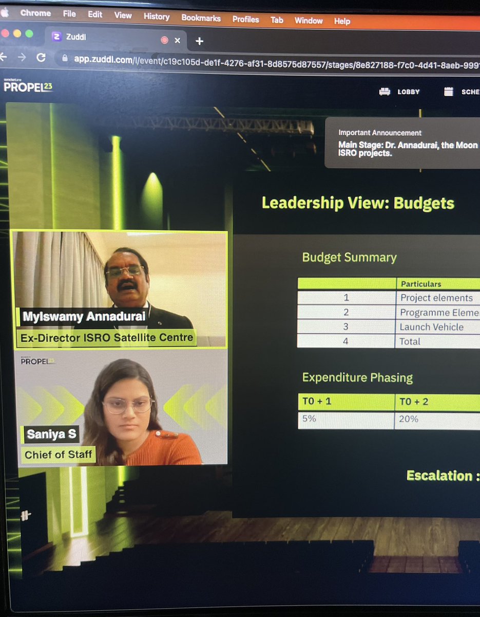 vikramsrini's tweet photo. Such an honor to have one of the heroes of ISRO speaking at #Propel this year. Padmashree Mylswamy Annadurai discussing the implementation of high-stakes space projects right now! @RocketlaneHQ @srikrishnang @vignesh_giri @kirthikasrajan https://t.co/q8foRawrf9