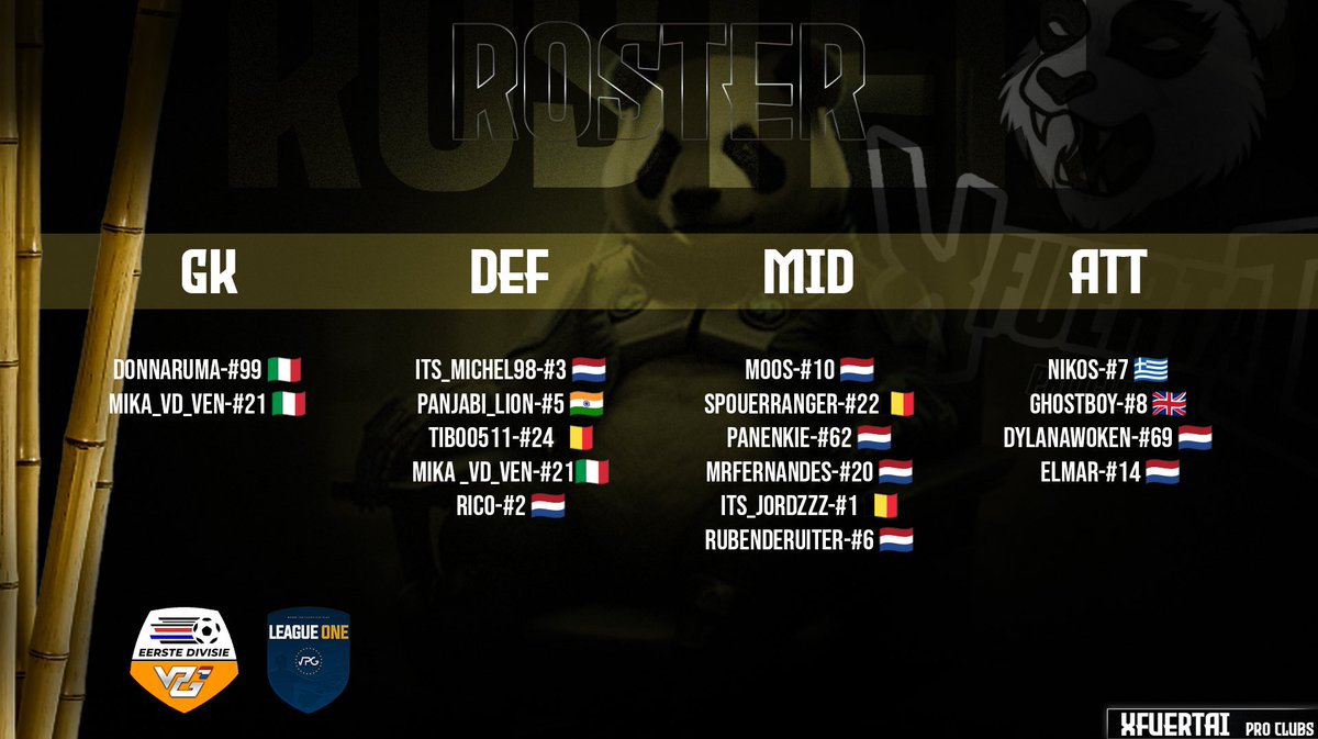 This is our roster for this season 🐼 <a href="/VPGEurope/">Virtual Pro Gaming | Europe</a> <a href="/VPG_Nederland/">VPG Nederland</a> 
Design by: <a href="/PhantomDesign21/">Phantom Designs</a>