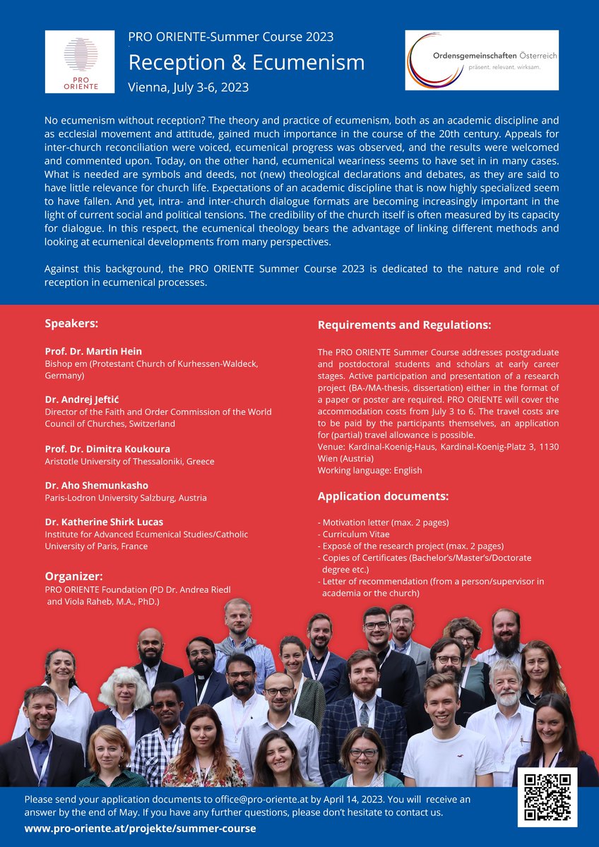Interested in ecumenism and reception of theological research in church life? Consider applying for the Summer Course of Pro Oriente in Vienna! 
pro-oriente.at/projekte/summe…