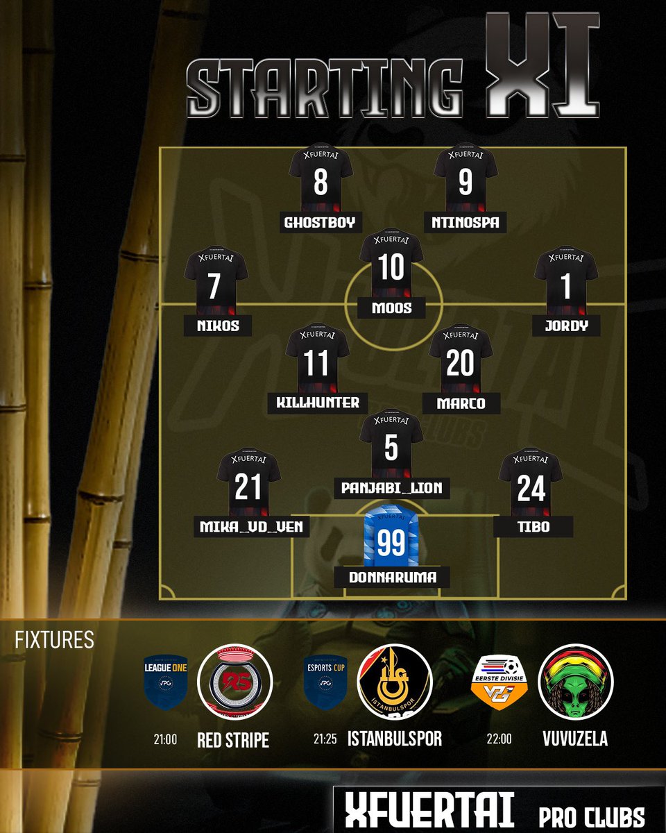Our lineup for tonight and matches🐼 <a href="/VPGEurope/">Virtual Pro Gaming | Europe</a> <a href="/VPG_Nederland/">VPG Nederland</a> 
Design by: <a href="/PhantomDesign21/">Phantom Designs</a>