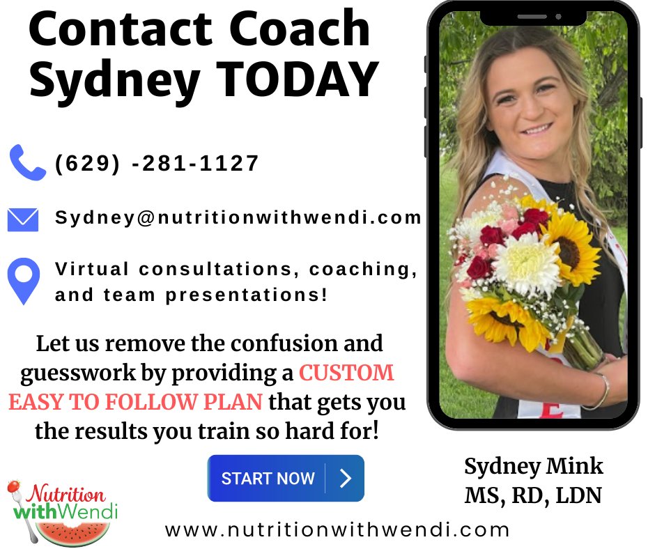 🍉Sydney Mink is a First-Team All-American Olympic Trials Qualifier and RD serving🍉NWW clients &amp; athletes!

🌟Presentations &amp; QA sessions
🌟Creatine supplementation
🌟Weight gain &amp; fat loss
🌟Sample meal + snacks
🌟Hormone and gut health

➡️START HERE: bit.ly/3MSu9Ak