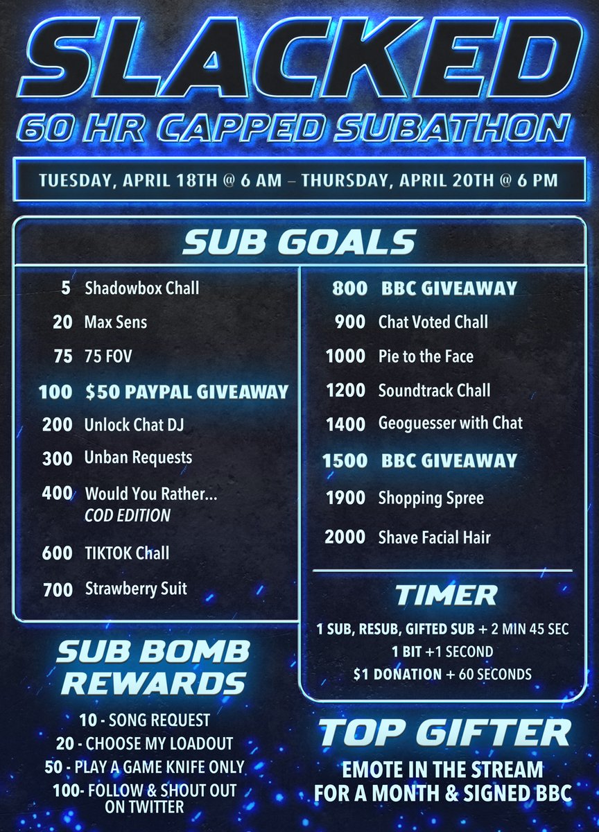 Slacked's tweet photo. LIVE! Subathon is going to be a blast, currently grinding ranked into Xdefiant later. Come hang out <3

https://t.co/2fuT6dBY8d https://t.co/FzN113lmsa