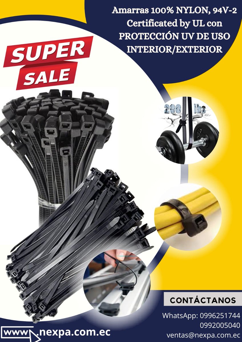 NexpaSa's tweet photo. Amarras 100% NYLON con protección #UV, disponibles en (10, 15, 20, 30, 40, 50, 55)CM, Excelentes oferta en nuestra web https://t.co/WnZNzhHqnR #CONAIE #Amarras #Nylon #ORDEN #Empaquetado #Cables #Ambato #Borrero #Pallares #Rusia #metalfest #Milagro #Lasso #NEXPA #OFERTAS https://t.co/2wcsMDB5ME