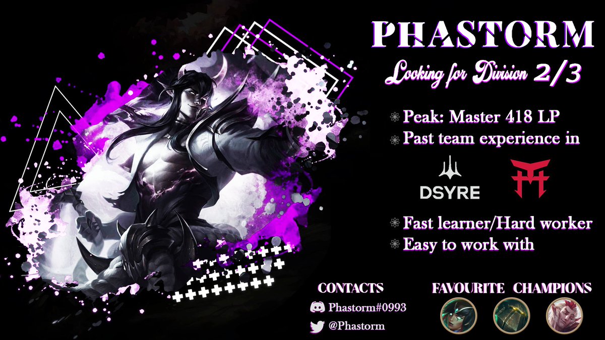 Phastorm's tweet photo. Hello, after the split in Yutoru I've decided to roleswap and play support peaking 418lps. I'm looking for team in any div 2/3 (mainly looking for Blooming Talents).
Ref: @HernaLoL1 @Aleks7_lol https://t.co/Uw8OuDOOkX