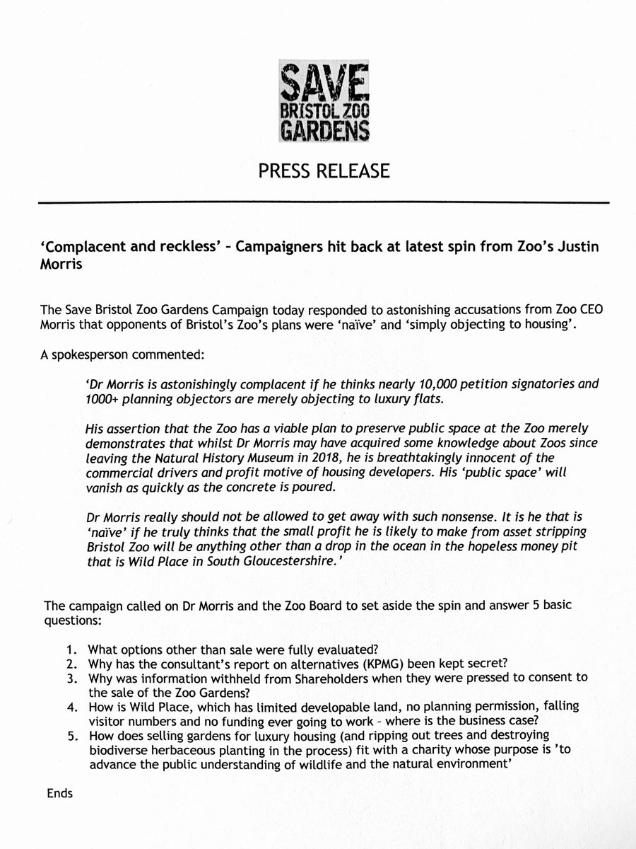 SBZGardens's tweet photo. Our response to @DrJustinMorris @BristolZooGdns follows. 
Dismiss the thousands who oppose your plans as ‘naive’ and ‘only objecting to housing’ at your peril.
We will 
#SaveBristolZooGardens
@BristolCouncil @MarvinJRees 
@TristanCorkPost https://t.co/SUN243kdlP