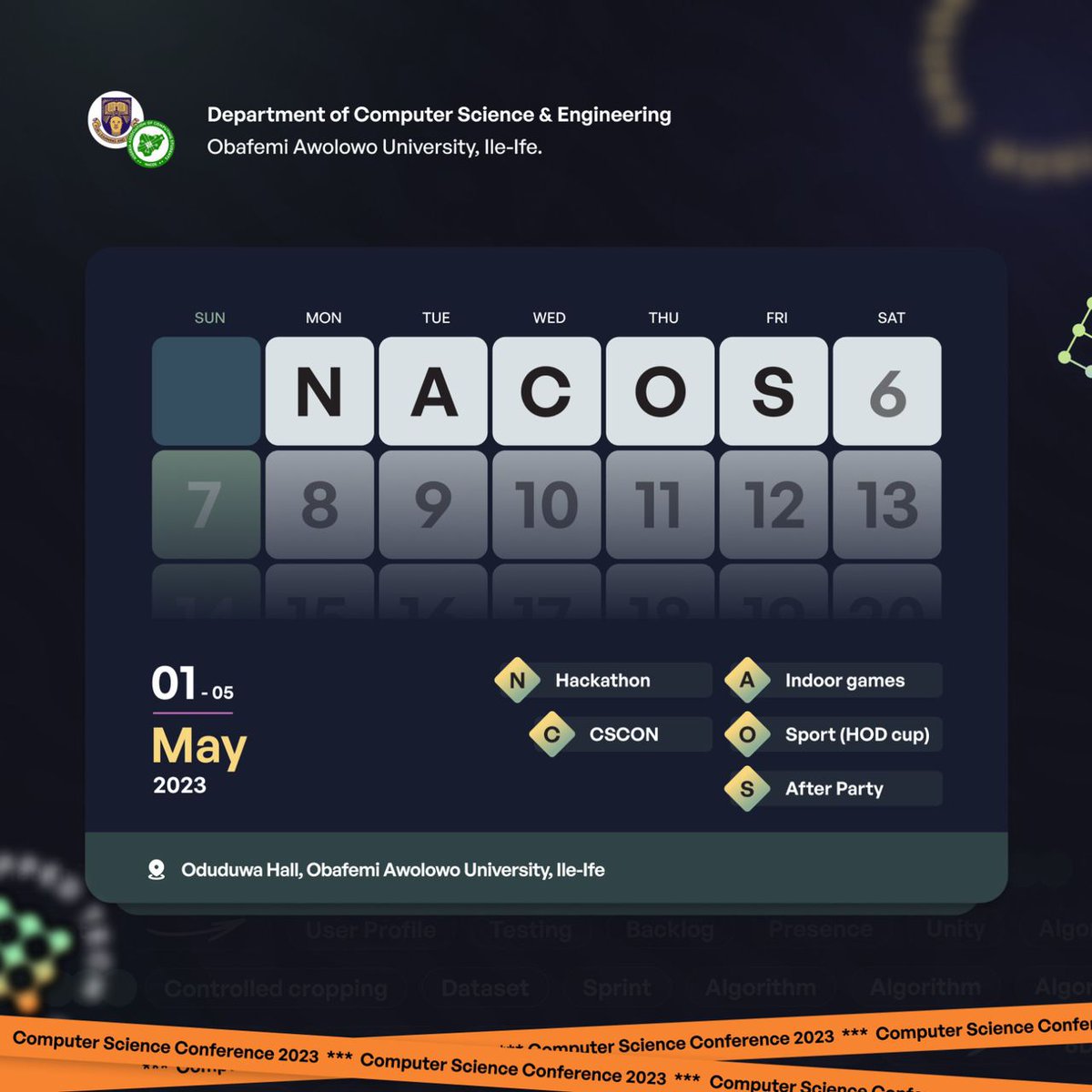 NacosOau's tweet photo. ✨✨Hello everyone we are thrilled to announce NACOS WEEK ✨✨ 
#networkingTheWorld https://t.co/syZFMTK54k