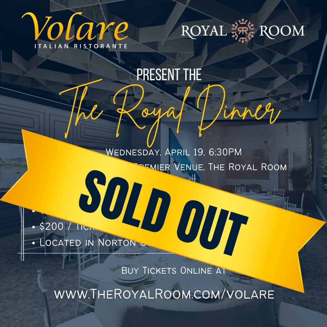 RoyalRoomLou's tweet photo. SOLD OUT!  Thanks to everyone who bought tickets for our first Royal Dinner with Volare!

Next month we will host a Mother's Day Royal Dinner on May 11.  Tickets go on sale this week.

Get on the announcement list where you get the first chance to buy! https://t.co/HmsdsG0tqN https://t.co/jeDu7hjbr1