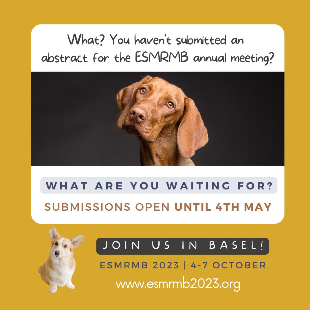 Do I have your attention? (cute dogs always do the trick 🐶🐕)

Highly recommend submitting your abstract to the ESMRMB annual meeting!
This is a great opportunity for researchers to present their work within a friendly and supportive environment.
<a href="/ESMRMB/">ESMRMB</a> #ESMRMB_ECR #ESMRMB2023