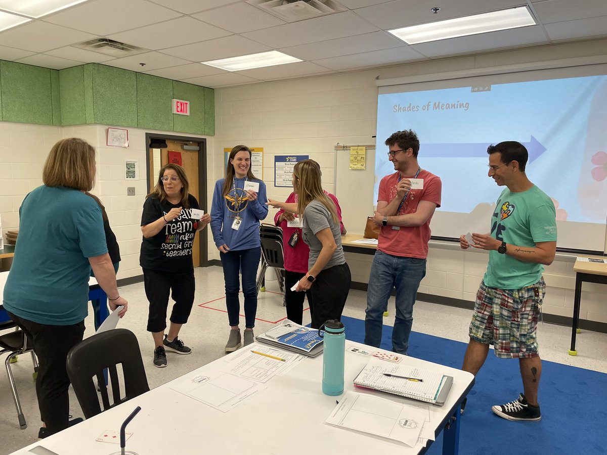 ABRSu2000's tweet photo. Differentiated PD choice sessions @CoatesES-digging in to vocab instruct. and its 🔗to comp-Ts learned abt tiers of vocab., explicit vocab. instruc. as 1 way words are learned, and an activity to further extend learning. So much engagement and learning! 💫 
@FCPSR5 @FCPSElemLA https://t.co/5AKNk5bGwz