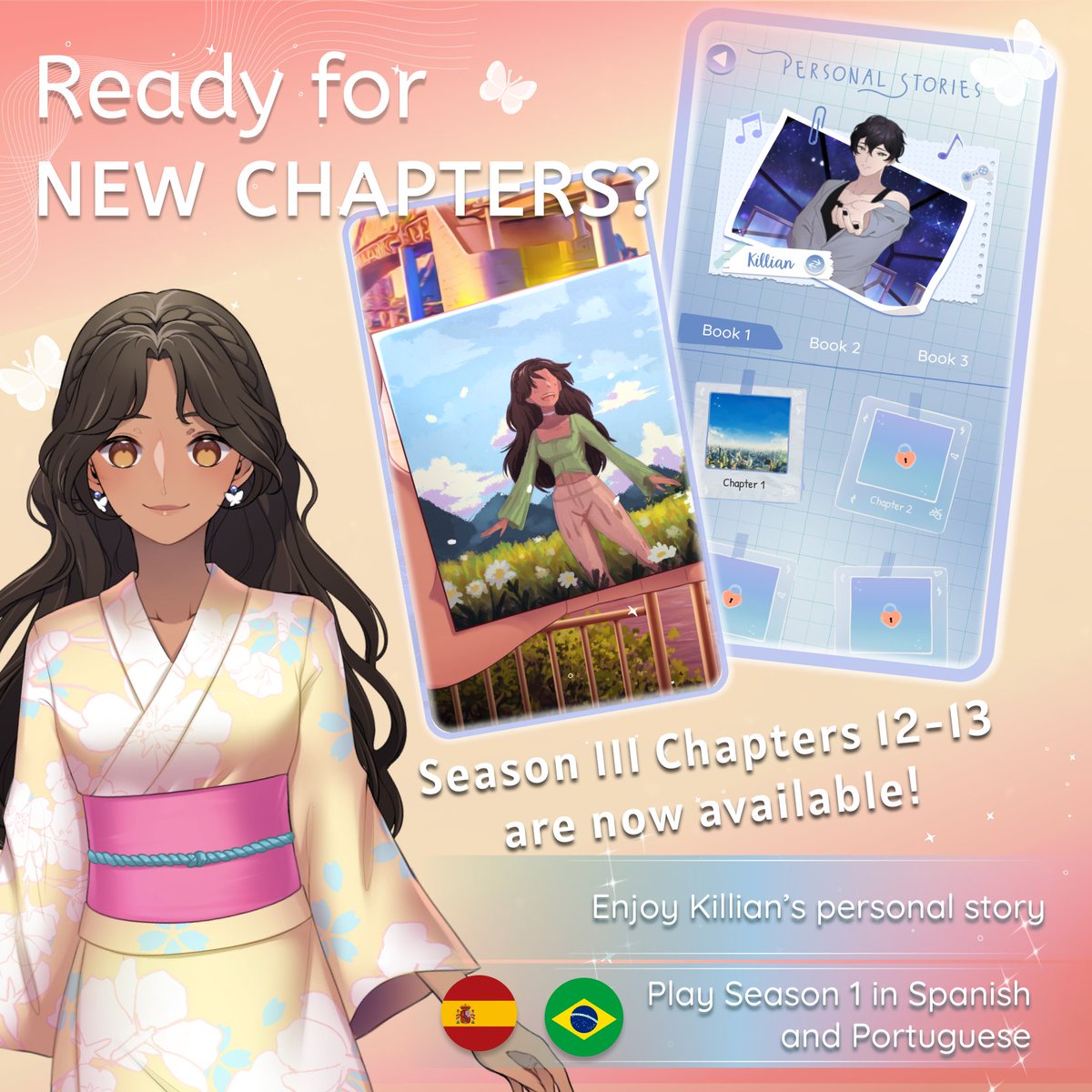 WheresTess's tweet photo. NEW UPDATE!✨Now you can play season 3 chapters 12 and 13, and enjoy Killian's personal story. 
Also, 🇪🇸Spanish and 🇧🇷Portuguese translations are now available for season 1. Enjoy!
#wherestess #otomegame #visualnovel https://t.co/V3CvQixuKb