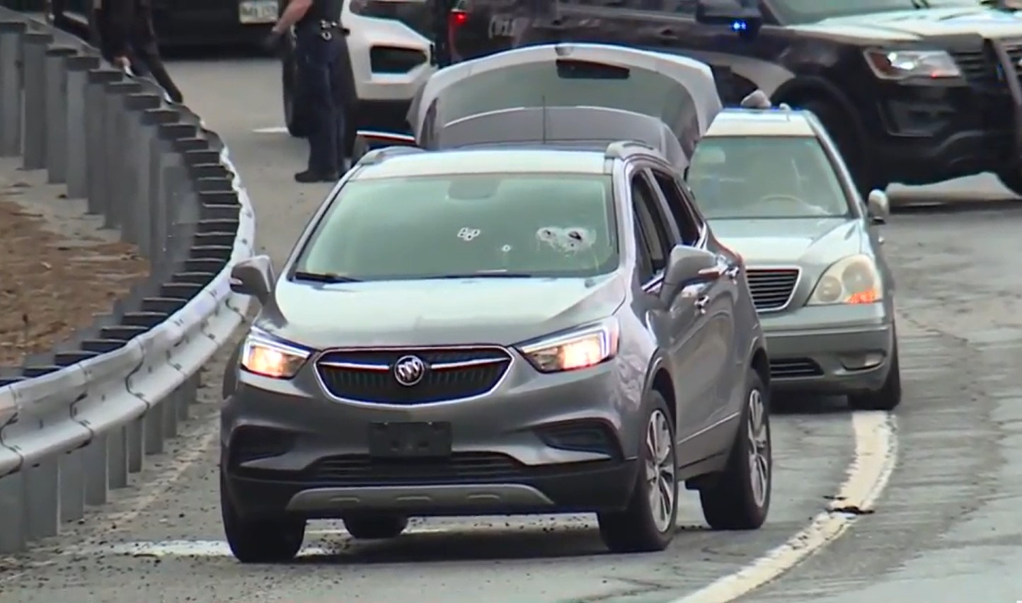 Images from ‘incident’ on I-295 in Yarmouth show car with apparent bullet holes.
