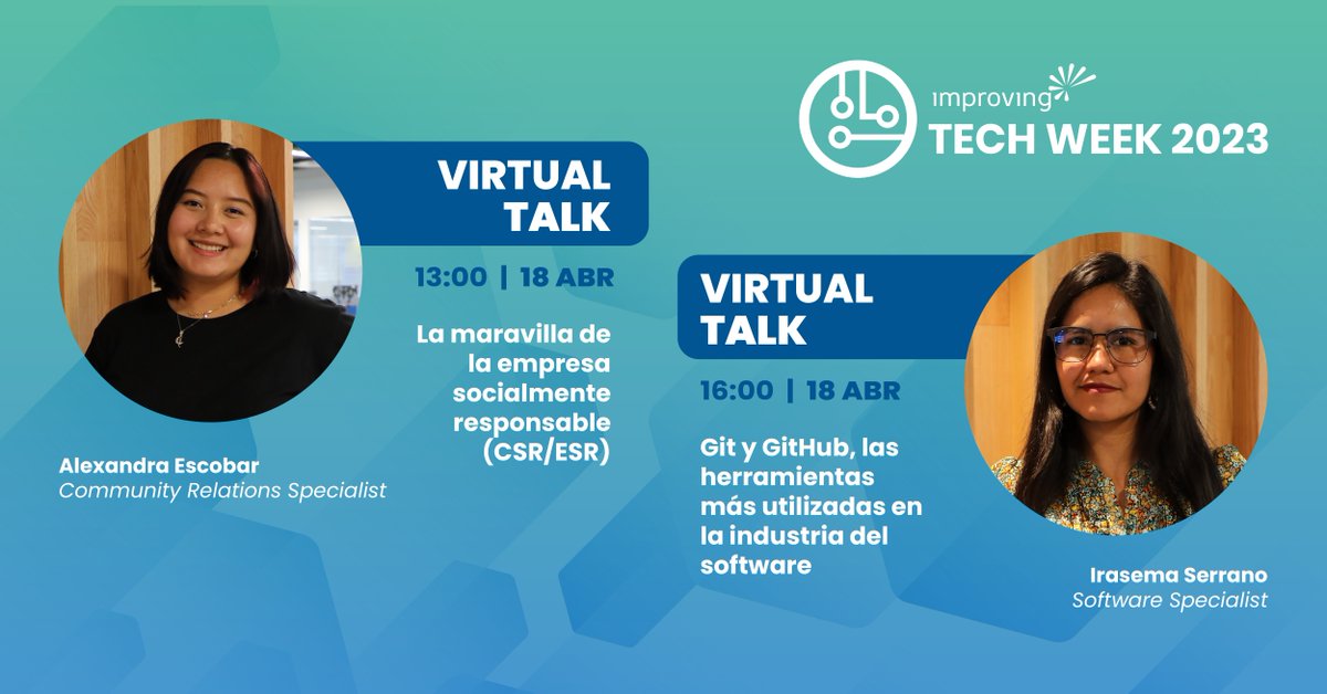 ImprovingMxJobs's tweet image. ¡No te pierdas hoy a nuestras charlas virtuales de #TechWeek2023!

Únete aquí:

La maravilla de la empresa socialmente responsable (CSR/ESR): hubs.ly/Q01LX5_G0

Git y GitHub, las herramientas más utilizadas en la industria del software: hubs.ly/Q01LX4rr0