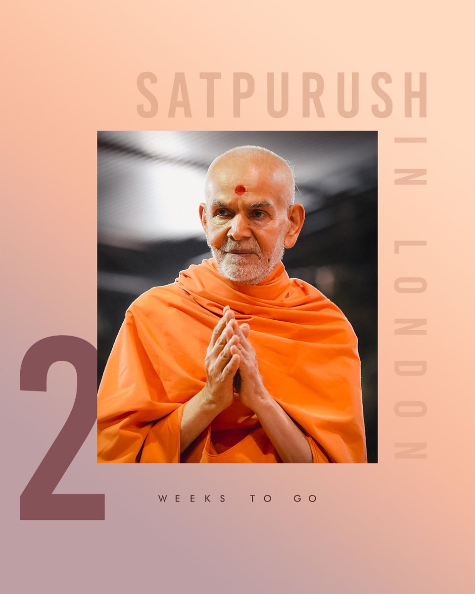 FriendsofBAPSSL's tweet photo. 2 Weeks to go until His Holiness Mahant Swami Maharaj arrives in London!
#BAPS #MahantSwamiMaharaj #MahantSwami #Swaminarayan #Vicharan https://t.co/vSB973L5Tf