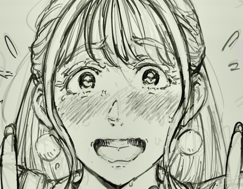 下書き中。顔作画は本当に繊細だなと思う🧐
①→なんか目が高すぎ&amp;寄り目で大人すぎる気がした
②→目の位置を直した後、触覚が可愛さの邪魔な気がした
③輪郭がハッキリして可愛くなった気がする 