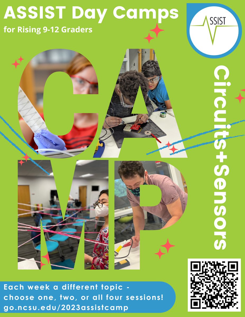 ICYMI, our #SummerCamp applications are open! Each week has a different theme, so register for any number of weeks you'd like. go.ncsu.edu/2023assistcamp
@ncstateengr <a href="/ncstateece/">NC State ECE</a> @STEM_WCPSS <a href="/RavenscroftNC/">Ravenscroft School</a> <a href="/GRACERaleigh/">GRACEChristianSchool</a> <a href="/CCINOV8/">Chatham Early College</a> #raleighsummercamp #trianglesummercamp