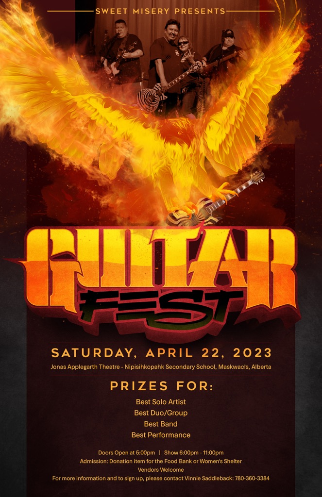 SamsonCree's tweet photo. @SamsonCree This week: #Water #Nipiy #Conference April 20, 2023 &amp; #Guitarfest at the Maskwacis High School Jonas Applegarth theater April 22, 2023 #Music #NativeTalent @CFWENews @893TheRaven @Zed989RedDeer @ https://t.co/EFKRqEIrbL