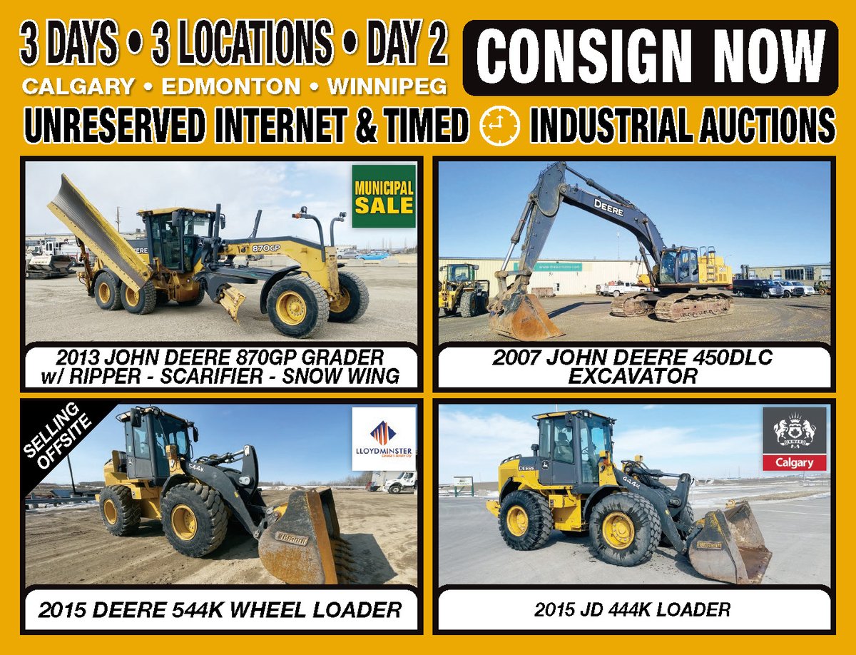 MichenerAuction's tweet photo. Michener Allen Auctioneering Ltd Next 3 Day, Calgary, Edmonton &amp; Winnipeg Public Unreserved Industrial Auctions are May 4th 5th &amp; 6th 2023 at 9:00 AM. Day 2 is Friday May 5th Featuring Equipment &amp; Commercial Trailers info @ https://t.co/tIN2uWDQMz https://t.co/WgCJHwEMba