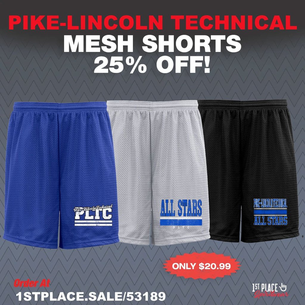 Limited Time: Save 25% on all mesh shorts in the PLTC spirit wear store through Sunday. Visit 1stplacespiritwear.com/collection/531…