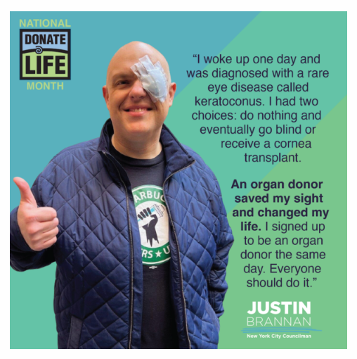donatelifenw: Justin Brannan is best known for being a council member for Bay Ridge, NY. But this #DonateLifeMonth, he'd rather talk about the cornea transplant that saved his sight & changed his life!  brooklyneagle.com/articles/2023/… #SeeTheGift #TissueTuesday