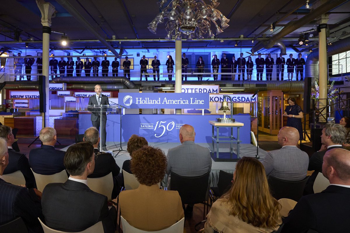 De Holland America Line bestaat 150 jaar. Prinses Margriet is bij de viering van het jubileum aanwezig in het Rotterdamse Hotel New York, voormalig hoofdkantoor van de cruisemaatschappij.  koninklijkhuis.nl/actueel/nieuws…