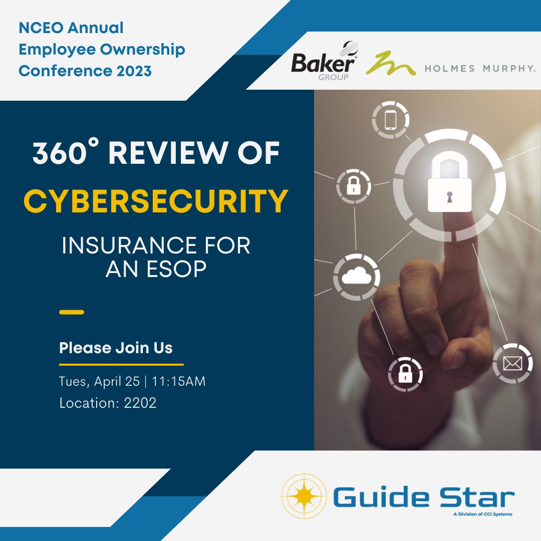 guidestarit's tweet photo. Guide Star, along with Baker Group and Holmes Murphy, will be presenting a 360° Review of Cybersecurity Insurance for an ESOP at the upcoming NCEO Annual Employee Ownership Conference. Join us!
#nceo #esop #kansascity #secureyouresop https://t.co/fsmd3Z0ptj