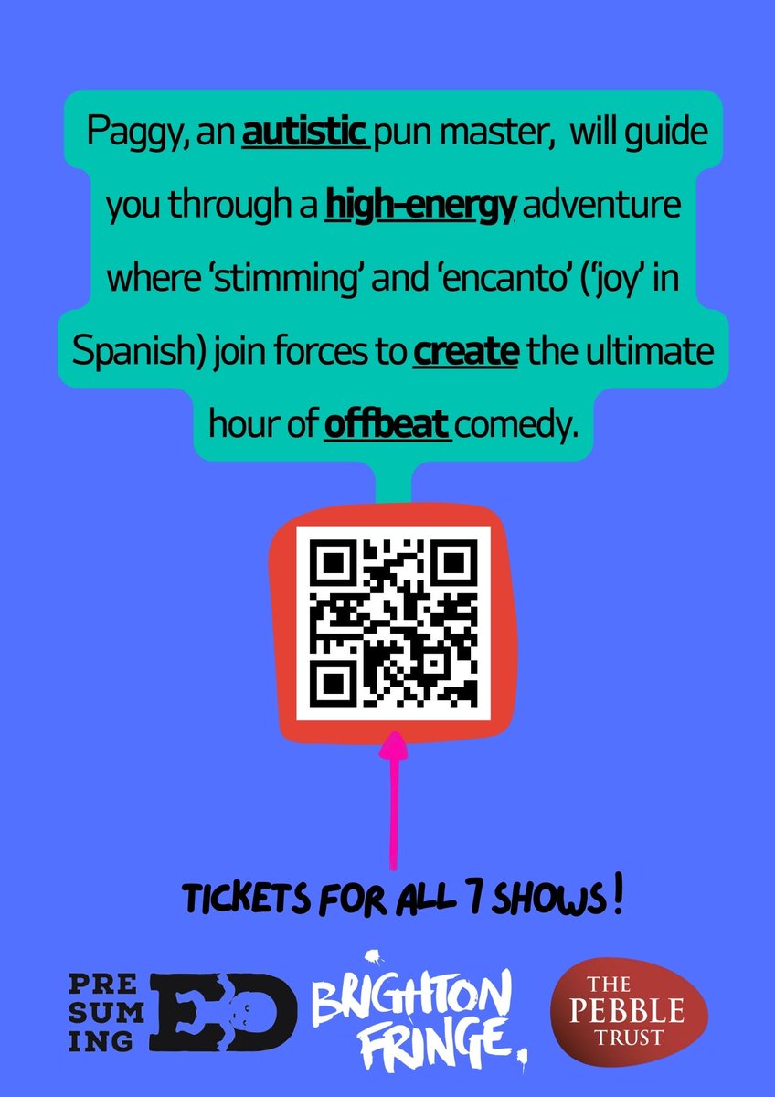 paggycomedy's tweet photo. My @brightonfringe bursary-winning #WIP show is on! Come and see an offbeat comedy show all about being #ActuallyAutistic 

Thank you to the @PebbleTrust for believing in the vision of this project!

#Neurodivergent #AutismAcceptanceMonth 
#JourneyIntoFringe https://t.co/IwfbfHERP1