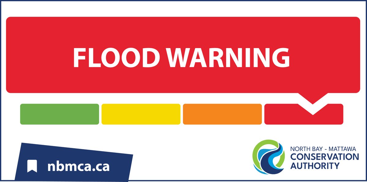April 18, 2023 at 12:00 pm 
FLOOD WARNING – Lake Talon &amp; Mattawa River Subwatersheds, and North Bay Urban Creeks
FLOOD WATCH – Other Areas
A Flood Warning is now in effect for the Lake Talon and Mattawa River subwatersheds. 
Full media release:  nbmca.ca/news/flood-war…