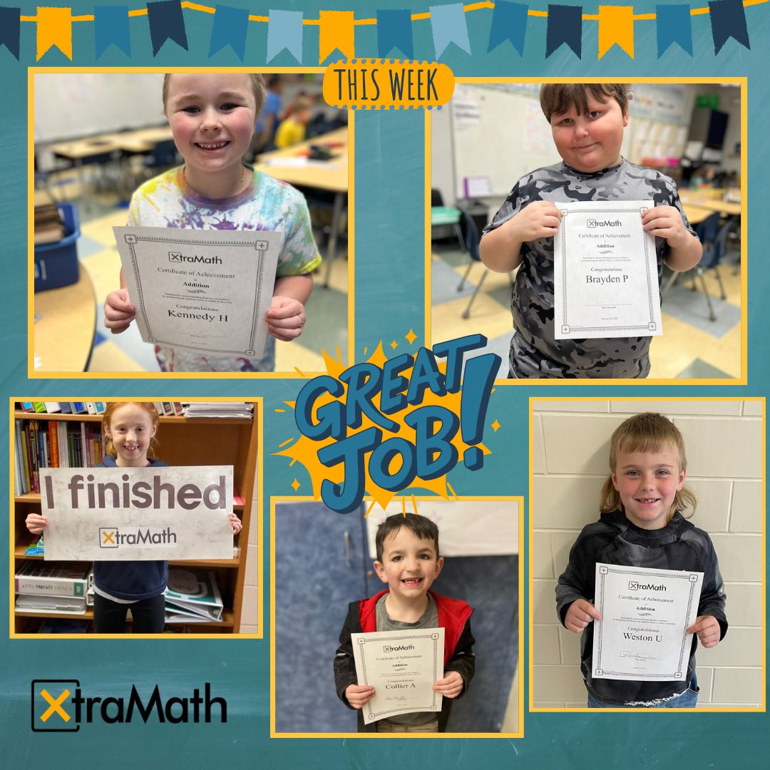 XtraMath_US's tweet photo. 📣We love to cheer on these amazing young learners and their math achievements ⭐️ Great job 👏🏼
Keep going and finish this school year strong 💪
#XtraMath #math #MathTeachers #mathfactfluency #mathisfun #teachers #school #mathachievements #mathlearners https://t.co/6VkhOWqYP9