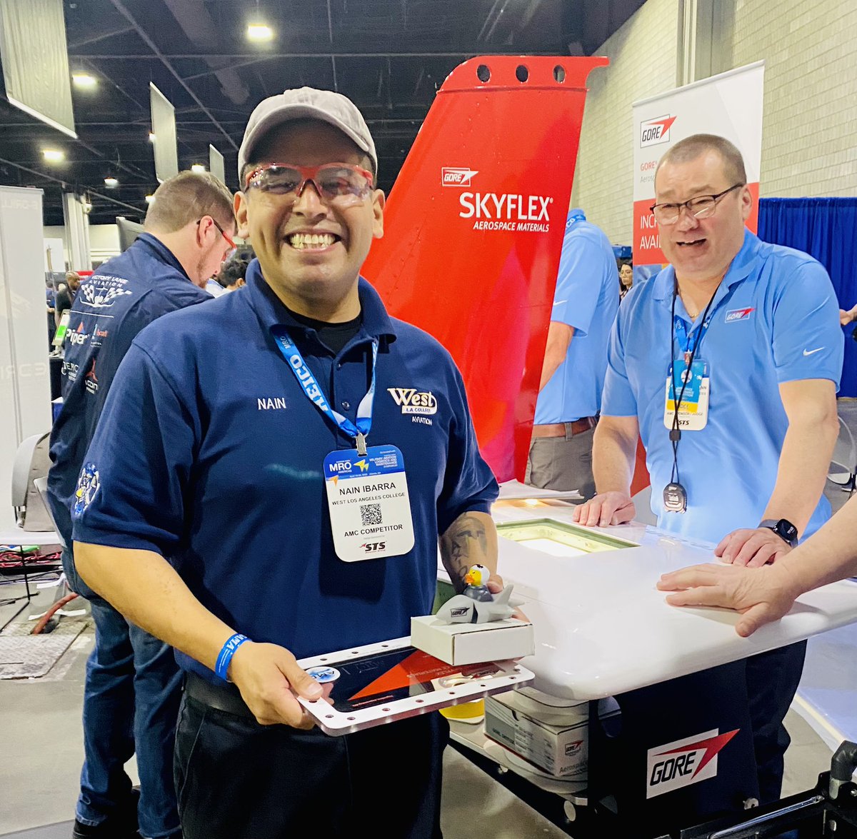 GoreSkyflex's tweet photo. All smiles for fast and easy installs with GORE® SKYFLEX® Aerospace Materials @amcaero #amc2023 #maintenance #amc2023 #aerospaceanddefense #defenseindustry #aviation #MROAM #AviationWeek #aviationmaintenance https://t.co/TBMNTIVGBG