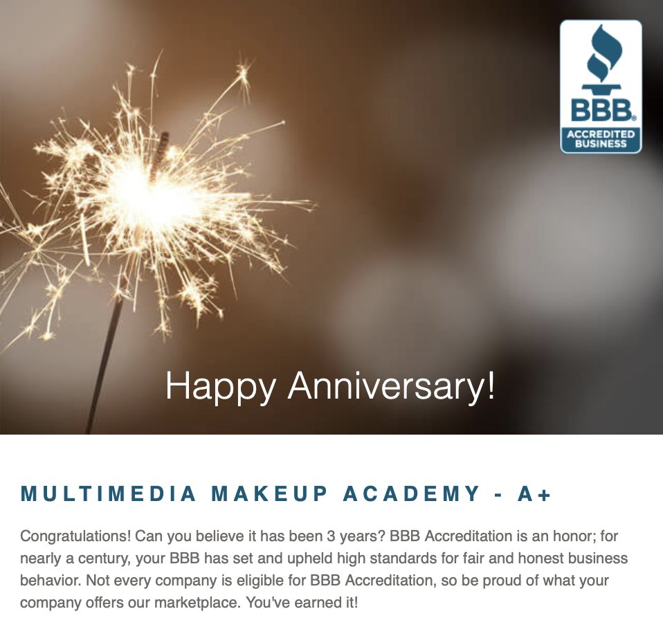 MMAmakeupacad's tweet photo. Multimedia Makeup Academy of Esthetics, Cosmetology and Special FX joined Better Business Bureau in 2020 and has been a BBB Accredited business for 3 years! 🎉 https://t.co/C9k5vuTuD9