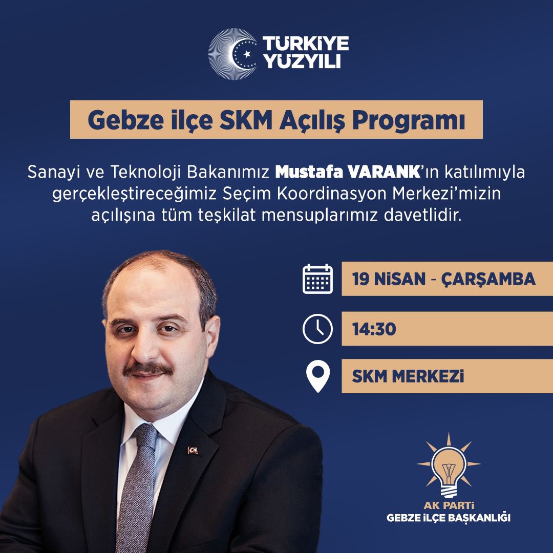 SelimMalkoc's tweet photo. Sanayi ve Teknoloji Bakanımız 𝐌𝐮𝐬𝐭𝐚𝐟𝐚 𝐕𝐀𝐑𝐀𝐍𝐊’ın katılımıyla gerçekleştireceğimiz 𝐒𝐞𝐜𝐢𝐦 𝐊𝐨𝐨𝐫𝐝𝐢𝐧𝐚𝐬𝐲𝐨𝐧 𝐌𝐞𝐫𝐤𝐞𝐳𝐢’mizin açılışına tüm teşkilat mensuplarımız davetlidir.

📆 19 Nisan 2023 / Çarşamba
⏰ 14:30
📍 Gebze SKM Merkezi

#AKPartiGebze https://t.co/liAd7uWGlB