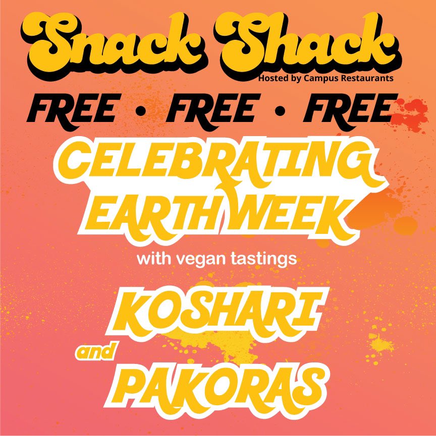 pludining's tweet image. Stop by the Snack Shack today and taste some yummy vegan foods! In coordination with @pludjs and student sustainability committee for Earth Week!! 11 am until we run out — inside the AUC front doors!