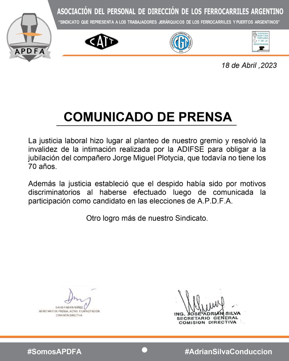 apdfanacional's tweet photo. 18 DE ABRIL DEL 2023 - COMUNICADO DE PRENSA
@ApdfaAdrian 
@MinTrabajoAR https://t.co/lUoFKDgL8W