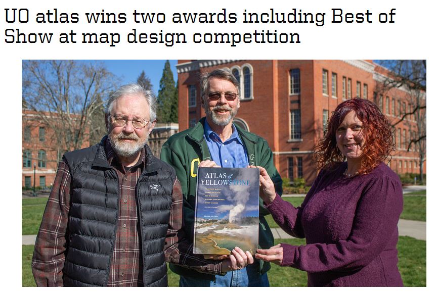 So very honored that <a href="/atlasYNP/">Atlas of Yellowstone</a> won two highly competitive awards from <a href="/cartographyGIS/">CaGIS</a>! 🌎
cas.uoregon.edu/uo-atlas-wins-…

<a href="/uocas/">UO College of Arts and Sciences</a> <a href="/ucpress/">University of California Press (is on Bluesky)</a>
