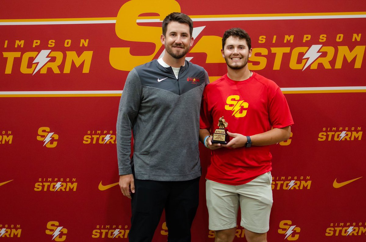 StormBaseballSC's tweet photo. 2023 All-Sports Banquet Awards:

Golden Thunder Award (Lucas): Unsung hero, brings value to the team in many aspects.

Award of Excellence (Ryan): Male Athlete who best represents Simpson’s core values.

Congrats @lucasjuhl12 and @Willis24Ryan! https://t.co/NO1fMzu0TT
