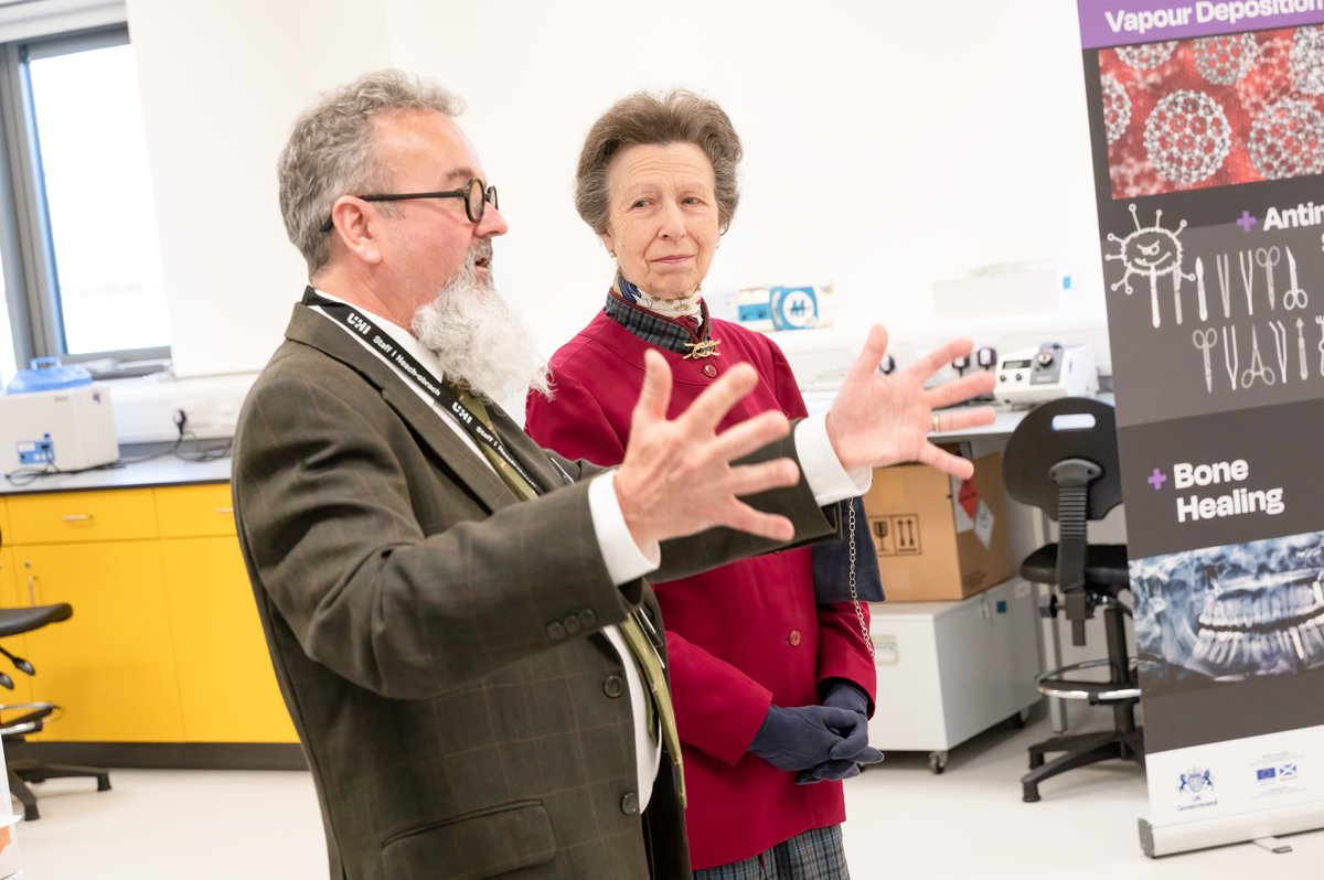 Her Royal Highness The Princess Royal meeting Professor Alistair Kean, Medical Nanotechnology, at our new Life Sciences Innovation Centre in Inverness