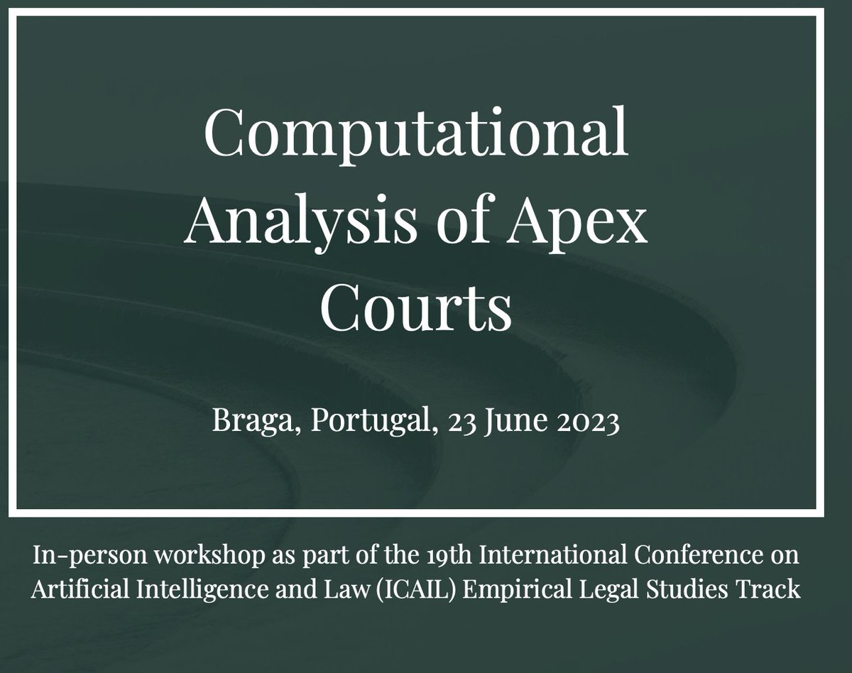 w_alschner's tweet photo. Interested in applying #AI, #networks, #NLP to judicial decisions?
 
Submit an abstract to the "Computational Analysis of Apex Courts" Workshop, held in conjunction with #ICAIL2023, 23 June 23. Deadline 28 April. Remote participation possible.

More info: https://t.co/yoWeyvexIO https://t.co/Sk68If5AZR