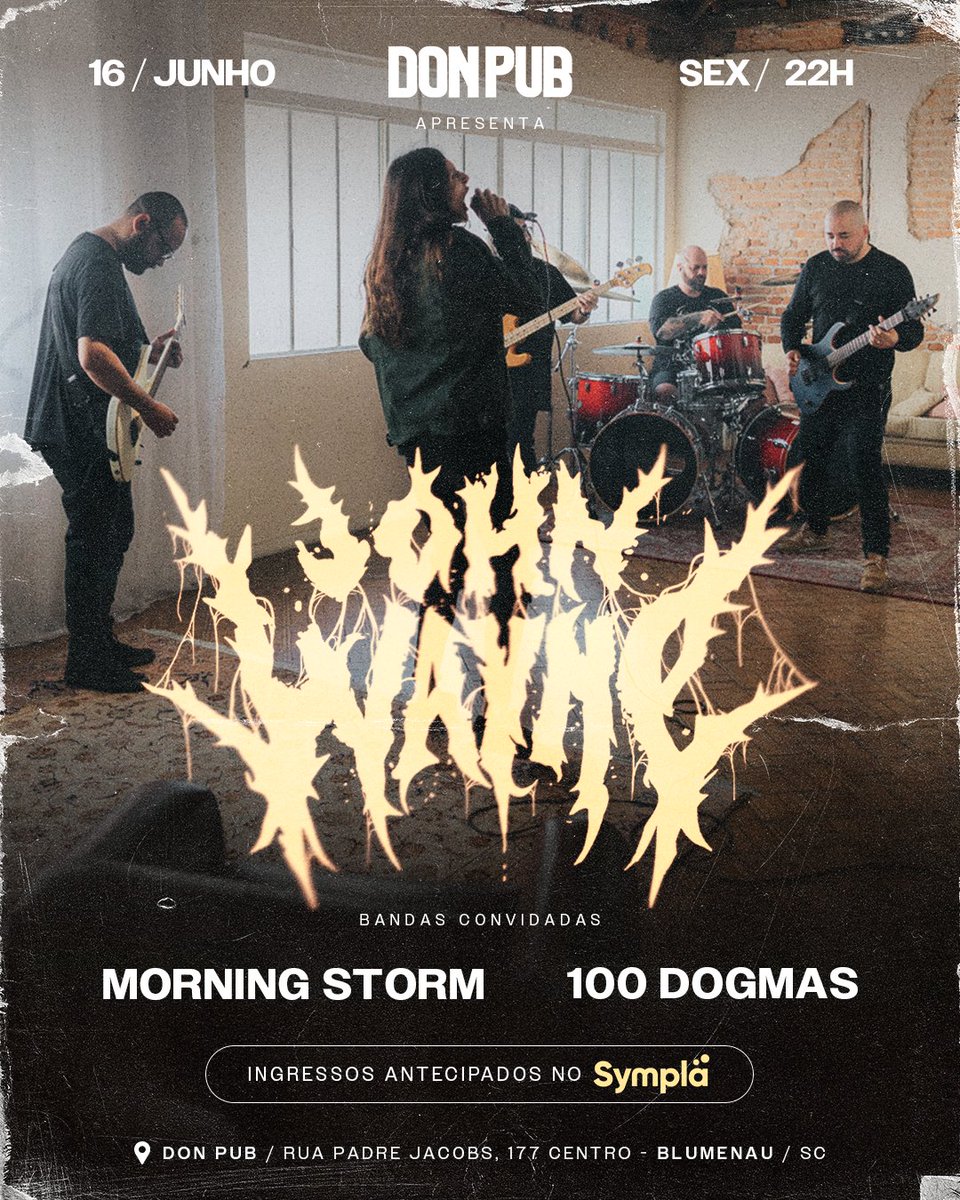 BandaJohnWayne's tweet photo. ALÔ, BLUMENAU! 16/06 vamos tocar no Don Pub junto com os manos do 100Dogmas  &amp; Morning Storm - depois de 5 anos estaremos de volta à cidade de vocês e esperamos todos lá ❤️‍🔥

Ingressos a venda no link da bio 🎟️

#bandajohnwayne #blumenau #donpub #metalcore #metal #hardcore https://t.co/b7eeqhZJF7