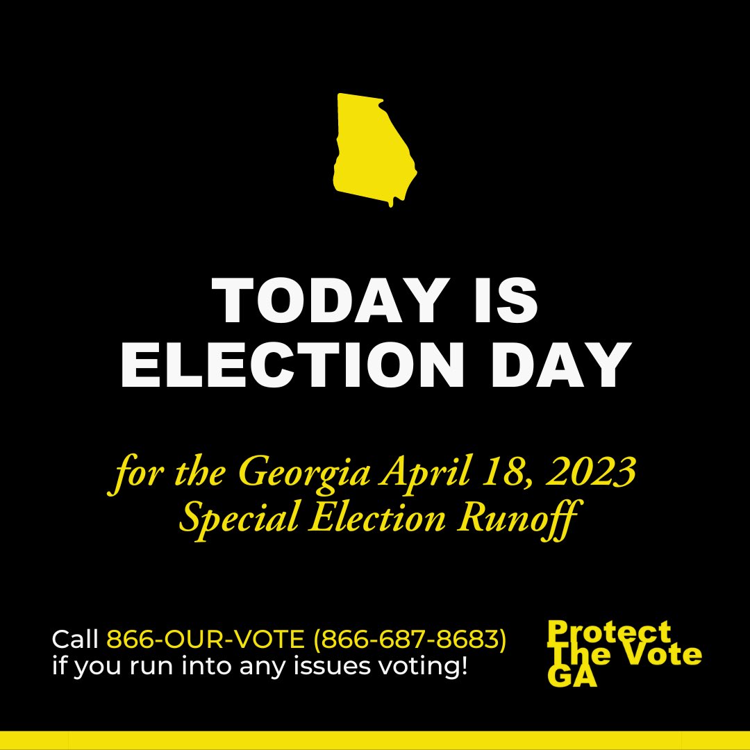 ProtectVoteGA's tweet photo. 🍑 CLAYTON AND COBB COUNTY: Today is ELECTION DAY for the April 18 elections‼️
✅Polls are open until 7 PM
✅Photo ID Required
✅Visit https://t.co/ZrpQnXTFQv to find your polling location and check your sample ballot
#ProtectTheVoteGA #ElectionDay #gapol https://t.co/9kZNRJx3uV