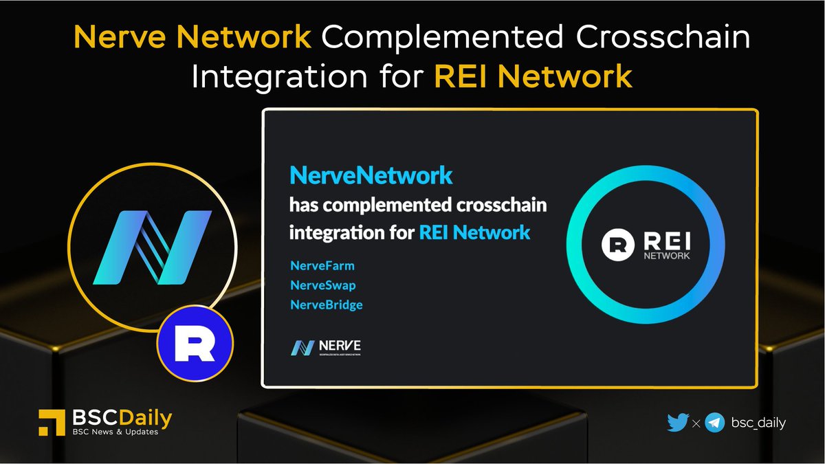 🎉 @nerve_network Complemented Cross-chain Integration for @GXChainGlobal 🧬

With #NerveBridge, REI ecosystem projects & users will be able to crosschain their assets to other 23 supported blockchains🔥

#REI - the evolution trend of the #Blockchain 🤝

More details👇

#BNB #BSC