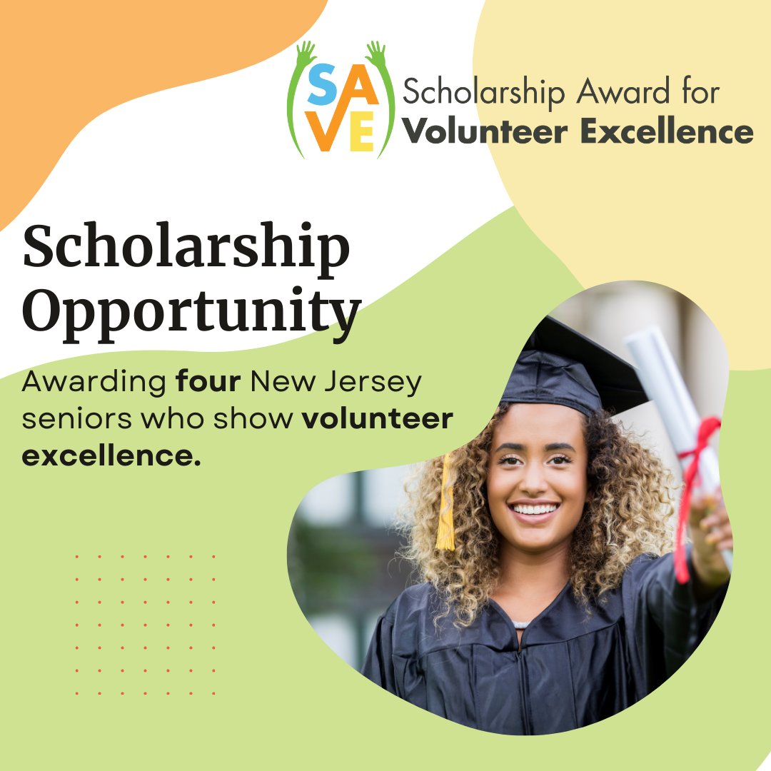 SJVolunteers's tweet photo. Are you a high school senior in New Jersey? Are you an active volunteer giving back? Then apply for our SAVE Scholarship! Thanks to Youth Service America, we will award four $500 scholarships across the state.
Deadline: May 31
Click here to apply: https://t.co/TqdW1UJLlE
#VCSJ https://t.co/x07isuqqdF