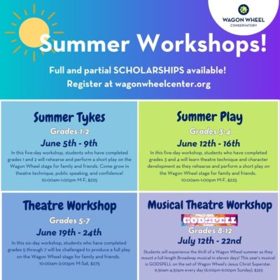wagonwheelcentr's tweet photo. Our Summer Workshops have just been announced!
It is never too early to start planning for summer!  Full and partial scholarships are available for every workshop!
For more information or to register: https://t.co/f80xcLn2oT https://t.co/NJfPNdfLzt