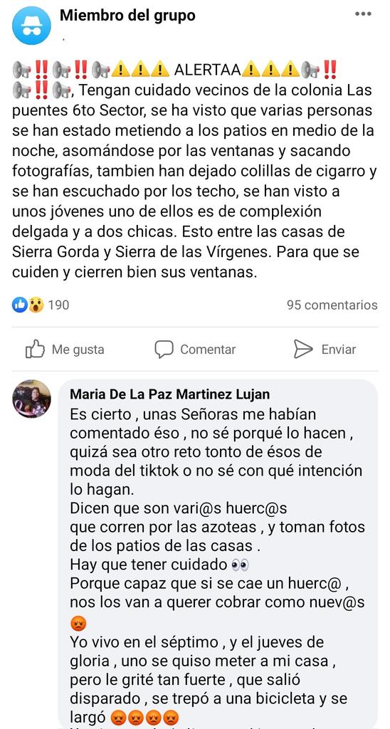 Informativo3651's tweet photo. ⚠️ AVISO IMPORTANTE PARA LOS NICOLAITAS ⚠️ Alertan vecinos de varios sectores de #LasPuentes que últimamente se han visto a jóvenes entrar a los patios de las casas por la madrugada y que incluso andan por los techos con la intención de entrar a robar @MtyFollow @daniel_carrillo https://t.co/W9zyyvByCA