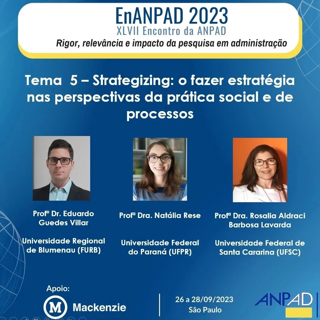 StrategizingP's tweet photo. Convidamos todos a submeterem os seus artigos para o nosso tema no congresso da ANPAD que será realizado nos dias 26 a 28 de setembro. Submissões abertas até dia 26/04 no Link:
https://t.co/ybS19qDq9Q https://t.co/By6TyrpGo5