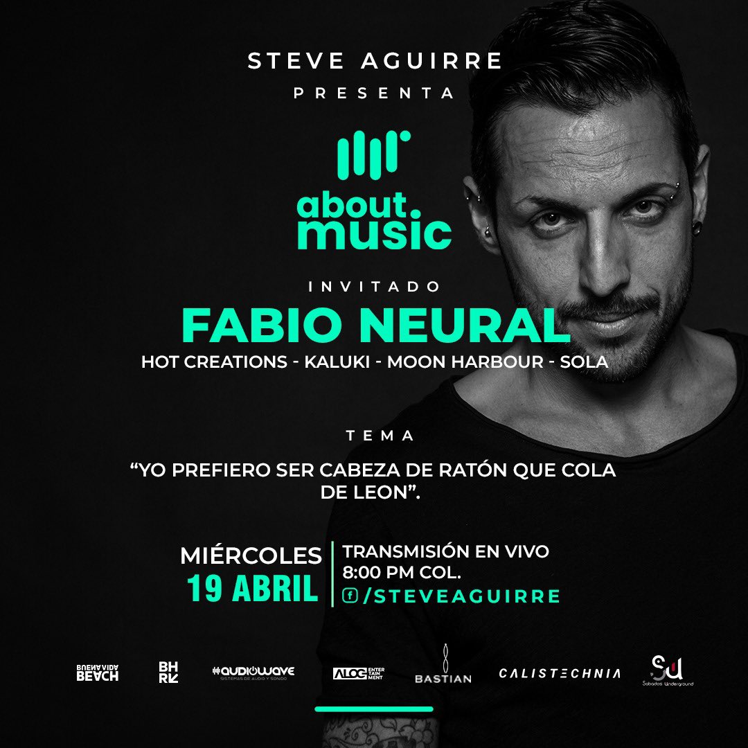 fabioneural's tweet photo. Muy feliz de compartir una charla mañana a las 20 hora de Colombia en el show de @steveaguirredj About Music https://t.co/2dProHCvPd