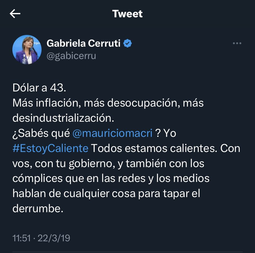 laupascualetti's tweet photo. Dólar a 421
Más inflación, más desocupación , mas desindustrialización
¿Sabes qué @alferdez y @gabicerru ? Yo #estoycaliente. Todos estamos calientes ( pero siguen porque el pueblo no es desestabilizador como uds). Con vos , con tu gobierno  y  con todos sus cómplices https://t.co/KJts13lg99