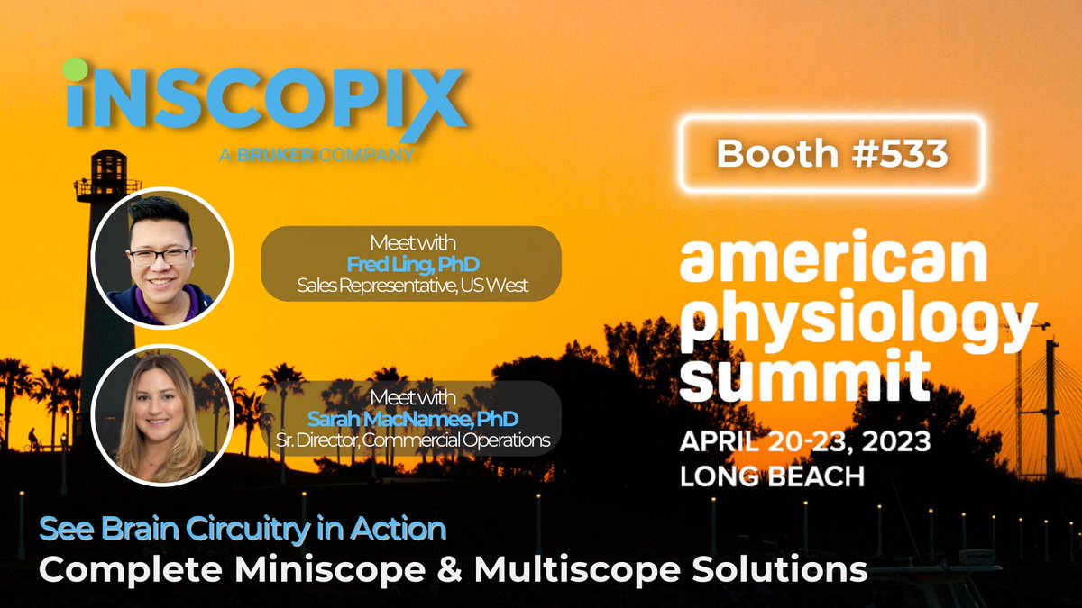 Inscopix's tweet photo. 📣[EVENT] We are super excited to be exhibiting at #APS2023 in Long Beach! Visit #Inscopix Booth 533 to see the latest #miniscope and #multiscope innovations &amp; applications! Come chat with @MacnameeSarah and @laziefred – meet with us! 👉https://t.co/g6u1ZbVVrQ https://t.co/EQNGwBgBUo