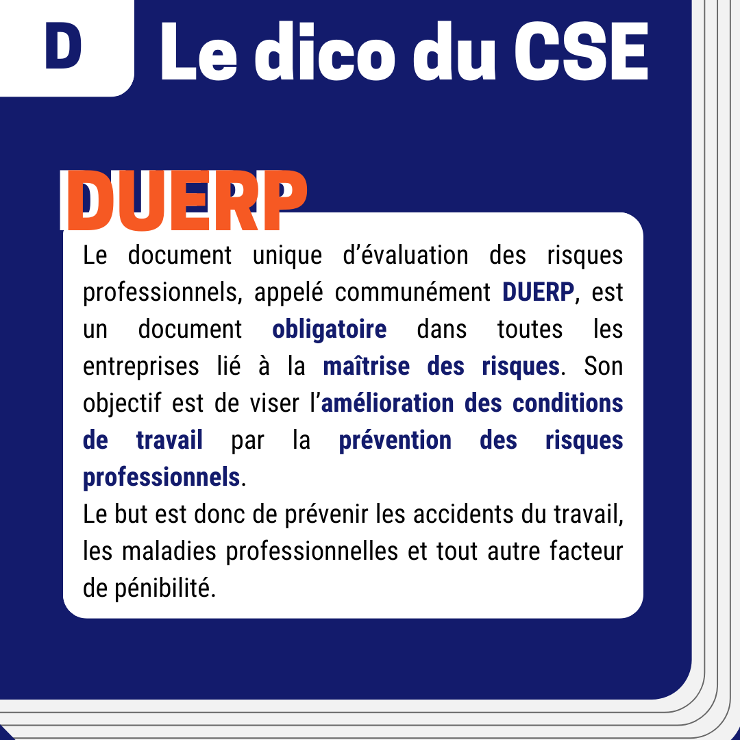 espace_CHSCT's tweet photo. Aujourd’hui dans le dico du CSE on définit le DUERP.📄

Pour en savoir plus sur le DUERP découvrez notre article : https://t.co/SxSxptvS1w 

N'hésitez pas à partager avec vos collègues et à nous faire part de vos commentaires ! 💬 https://t.co/TriercQOOq