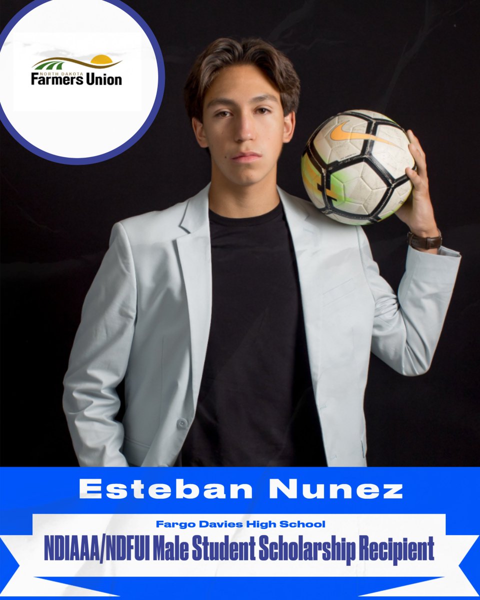 Congratulations to Esteban Nunez of Fargo Davies for being selected as the 2023 NDIAAA/NDFUI Male State Student Scholarship Recipient! @FargoDavies @NDFUI