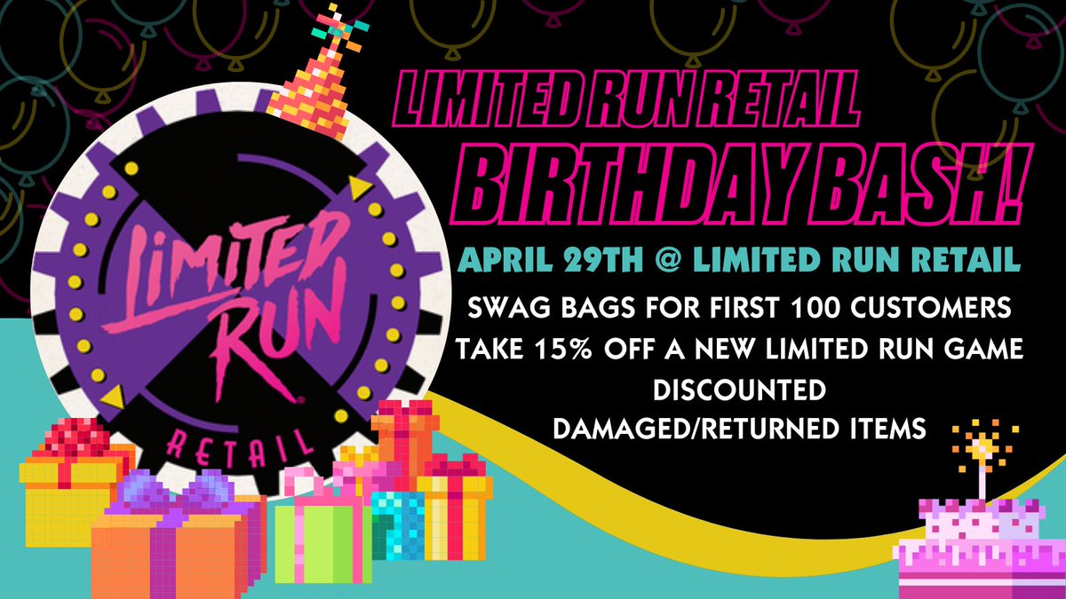 ICYMI—On April 29th, Limited Run Retail is celebrating its first fabulous year around the sun with the retail event of the season!

Discounts on new games, a damaged &amp; returned goods sale, and the return of the swag bag await! Learn more about it: bit.ly/41tqBbP